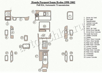 Декоративные накладки салона Honda Pasport 1998-2002 полный набор