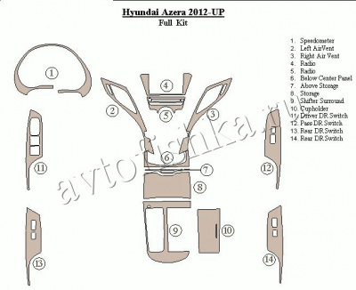 Декоративные накладки салона Hyundai Azera/Grandeur 2012-н.в.